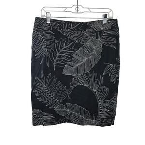Tommy Bahama Black White Embroidered Leaf Linen Blend Pencil Mini Skirt Size 6